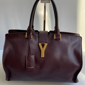 Saint Laurent Cabas burgundy leather satchel